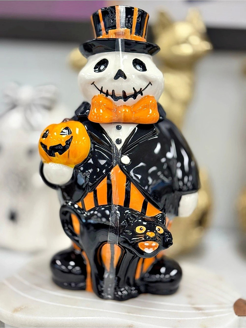 Blue Sky
Halloween Snowman Figurine in Black & Orange